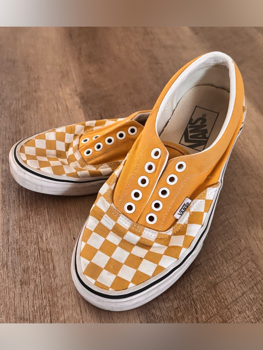 Vans Checkerboard Slip-On Sneakers in Yellow and White